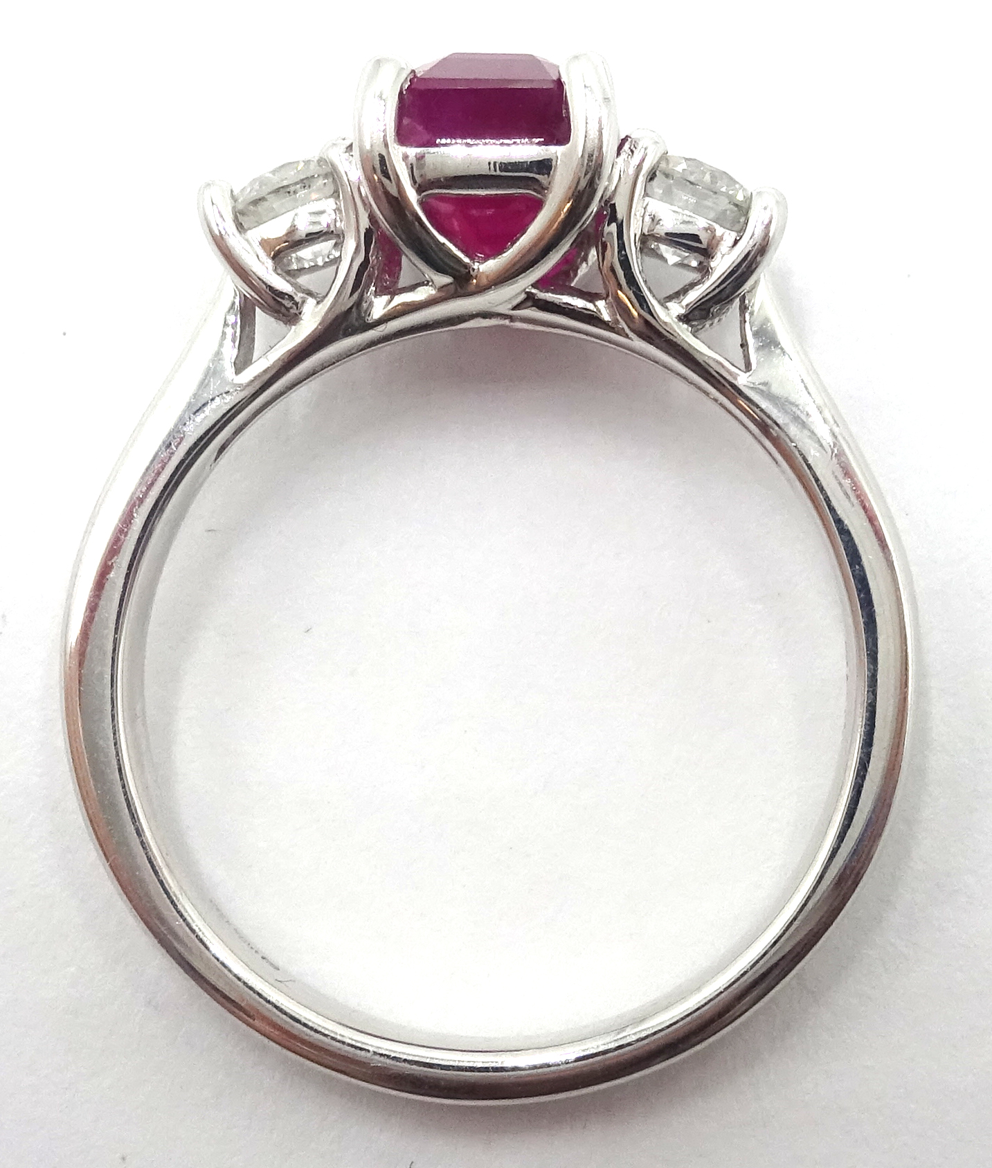 18ct white gold ruby and diamond three stone ring, hallmarked ruby approx 1. - Image 3 of 3