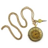 Continental gold pocket watch stamped 18K, on 9ct gold (tested) cable link chain 61.