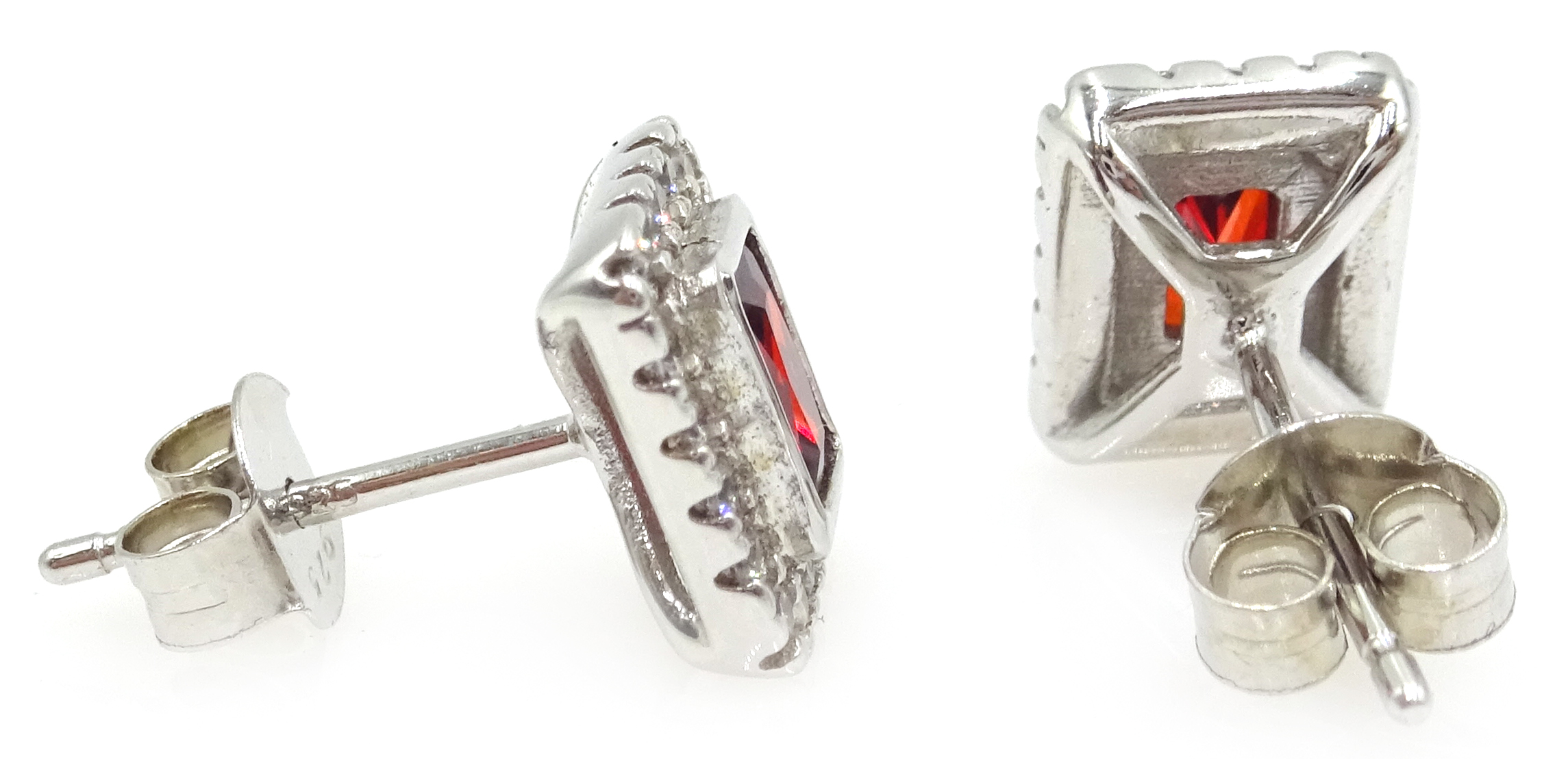 Pair of silver garnet and cubic zirconia ear-rings, - Image 3 of 3