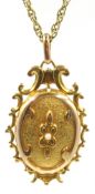 Continental 14ct gold (tested) locket pendant, set with a pearl,