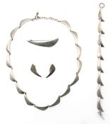 Danish silver suite of jewellery - necklace, pair ear-rings,