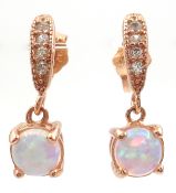 Pair of opal silver-gilt pendant ear-rings,