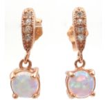 Pair of opal silver-gilt pendant ear-rings,