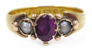 Gold seed pearl and amethyst ring, hallmarked 22ct Condition Report Approx 2.
