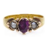 Gold seed pearl and amethyst ring, hallmarked 22ct Condition Report Approx 2.