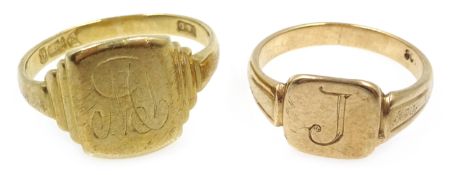 Gold signet ring stamped 9ct and one other hallmarked 9ct, approx 5.