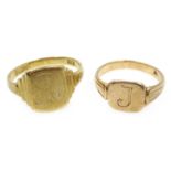 Gold signet ring stamped 9ct and one other hallmarked 9ct, approx 5.