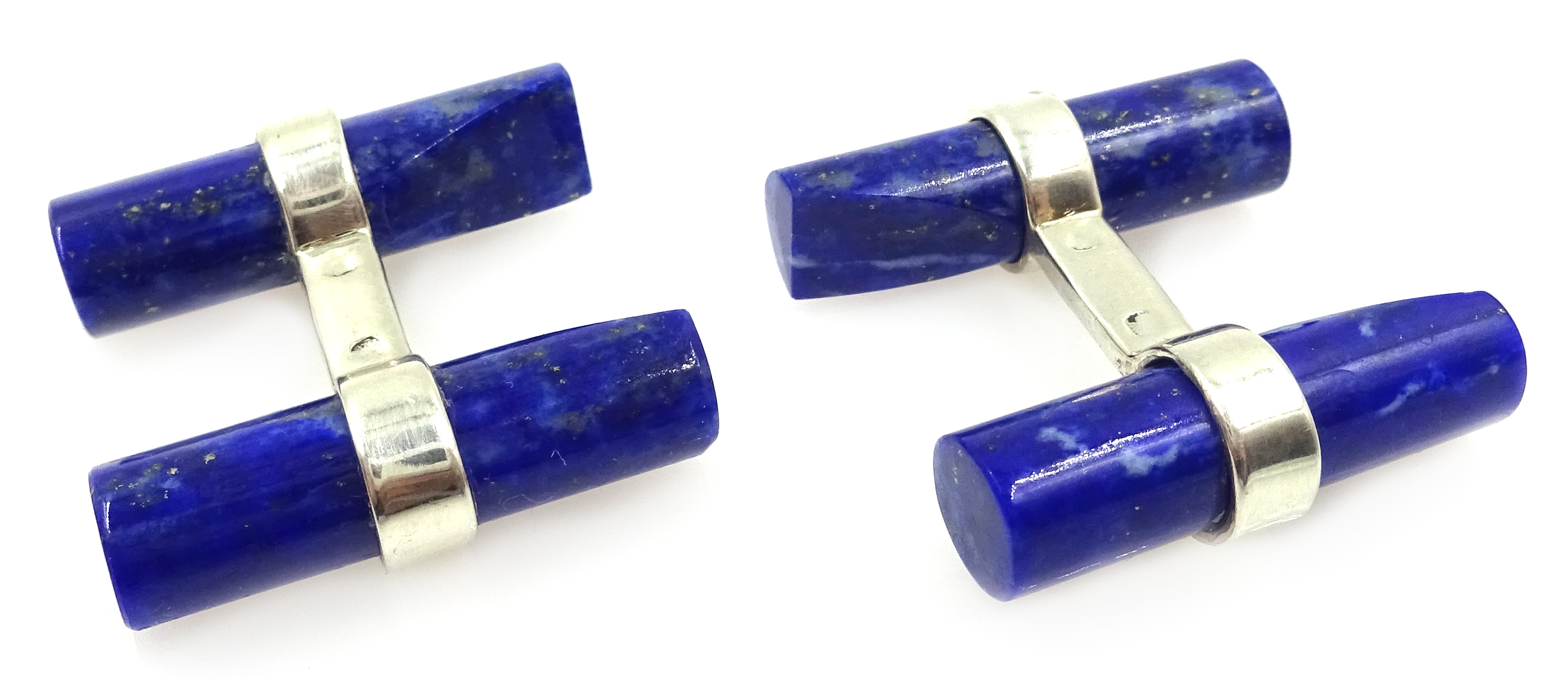 Pair of silver lapis lazuli cuff-links stamped 925 Condition Report <a - Image 3 of 3