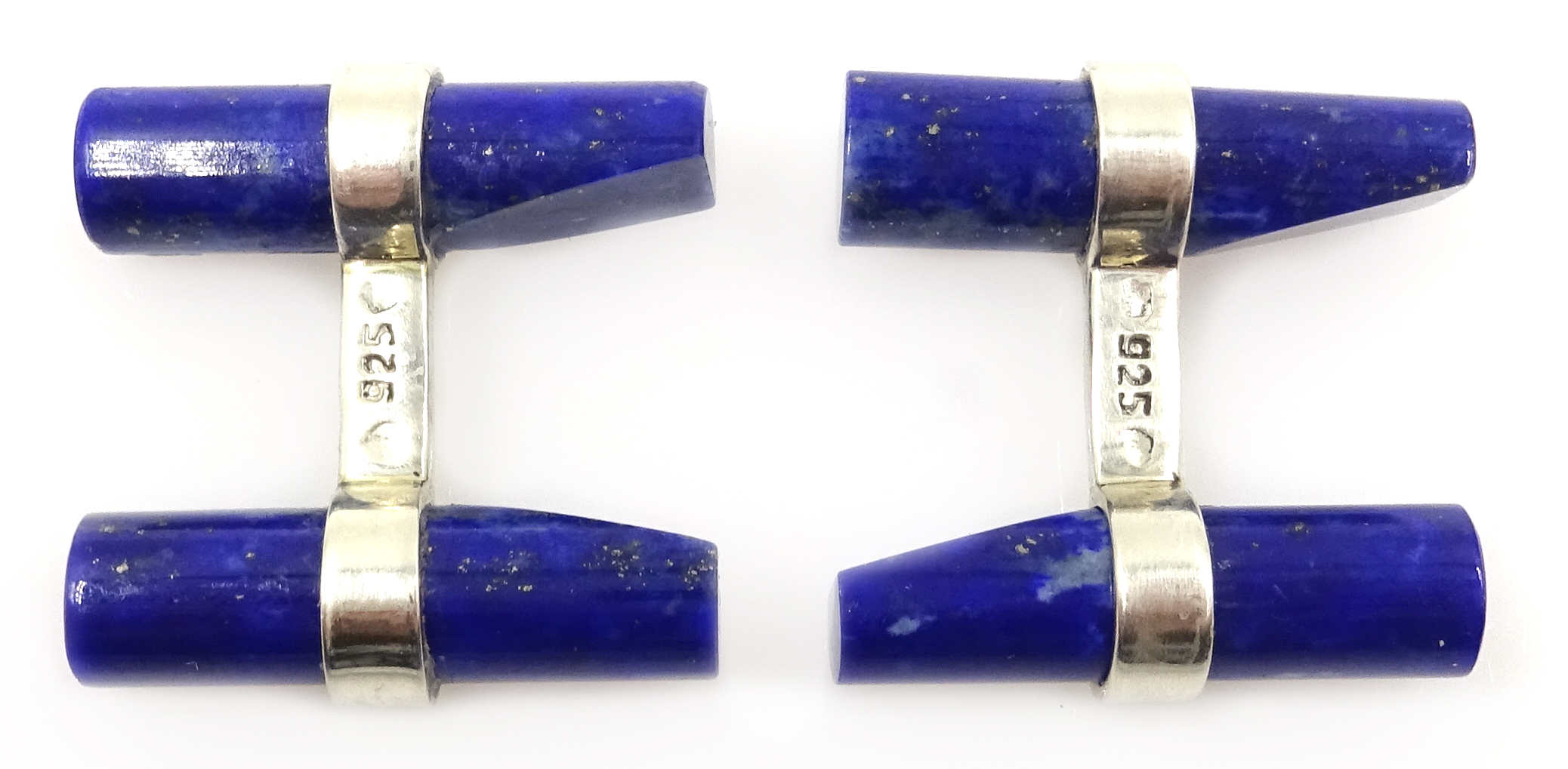 Pair of silver lapis lazuli cuff-links stamped 925 Condition Report <a - Image 2 of 3