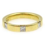18ct gold wedding band set with three diamonds hallmarked approx 4gm Condition Report