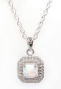 Silver opal and cubic zirconia pendant necklace,