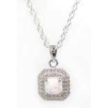 Silver opal and cubic zirconia pendant necklace,