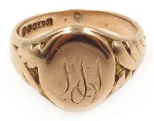 9ct rose gold signet ring, Birmingham 1918, approx 8.
