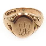 9ct rose gold signet ring, Birmingham 1918, approx 8.