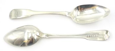 Two Georgian silver serving spoons approx 5oz Condition Report Length = 21.