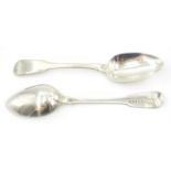 Two Georgian silver serving spoons approx 5oz Condition Report Length = 21.