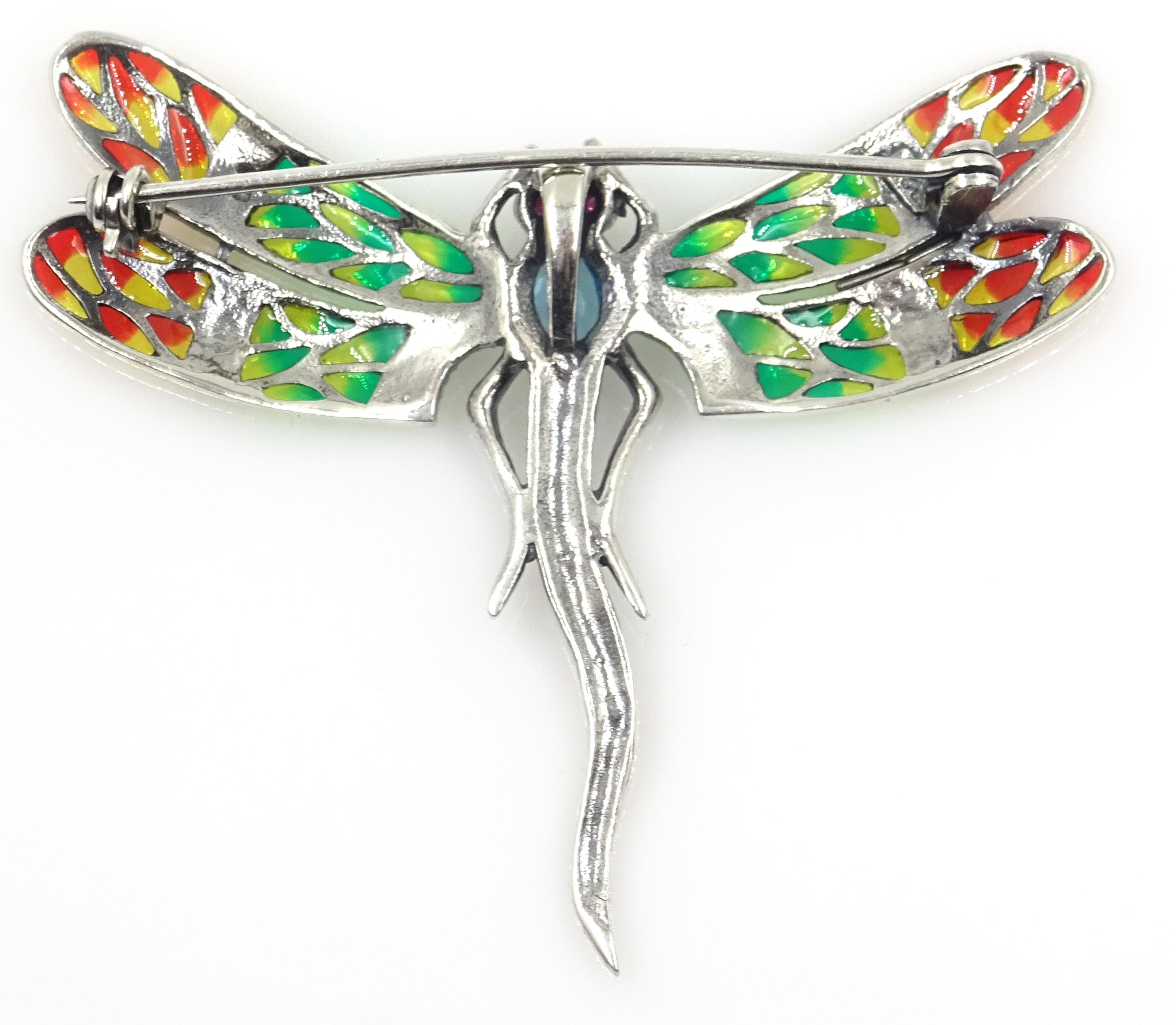 Plique-a-jour, marcasite and stone set dragonfly pendant/brooch, - Image 2 of 3