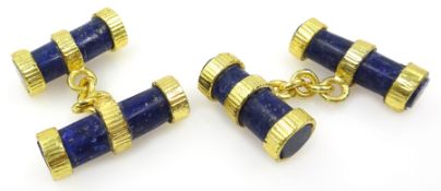 Pair of silver-gilt lapis lazuli cuff-links,