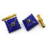 Pair of silver-gilt carved lapis lazuli and sapphire cuff-links,