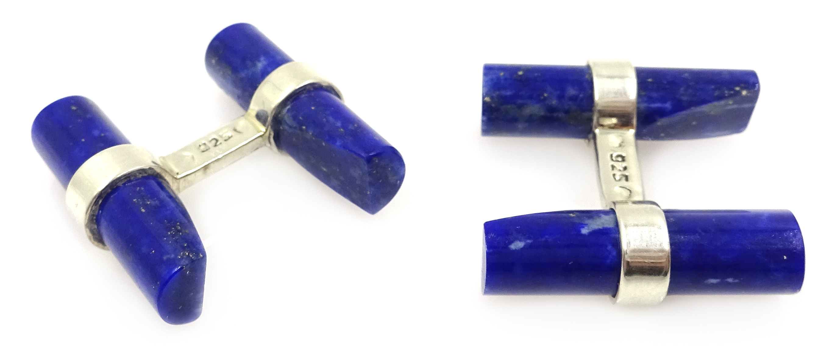 Pair of silver lapis lazuli cuff-links stamped 925 Condition Report <a