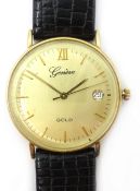 Geneve 9ct gold wristwatch, hallmarked on leather strap
