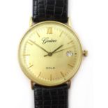 Geneve 9ct gold wristwatch, hallmarked on leather strap