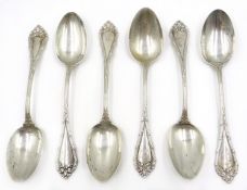 Set of six American silver dessert spoons stamped Sterling maker's mark D approx 9oz