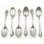 Set of six American silver dessert spoons stamped Sterling maker's mark D approx 9oz