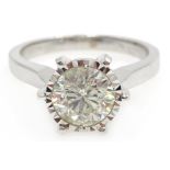 18ct white gold (tested) round brilliant cut diamond solitaire ring, stamped 750, diamond 1.