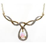9ct gold opal and diamond necklace, stamped 375 Condition Report <a href='//www.