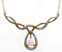 9ct gold opal and diamond necklace, stamped 375 Condition Report <a href='//www.