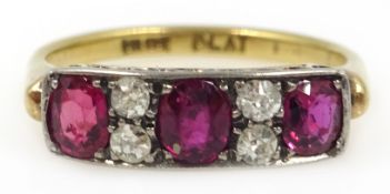 Art Deco ruby and diamond gold ring stamped 18ct PLAT Condition Report Approx 2.