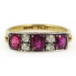 Art Deco ruby and diamond gold ring stamped 18ct PLAT Condition Report Approx 2.