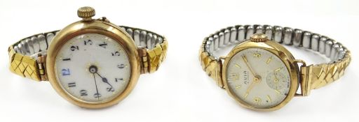 Avia 9ct gold wristwatch and an early 20th century 9ct rose gold wristwatch both hallmarked and on