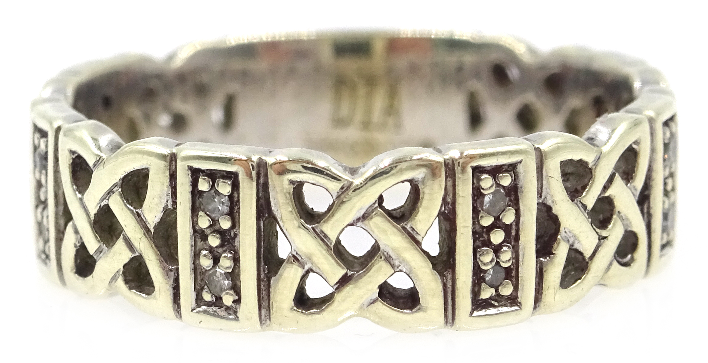 9ct white gold diamond set Celtic ring,