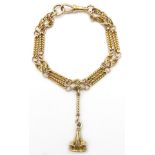 Gold fancy double row link bracelet, with clip and pendant fob,