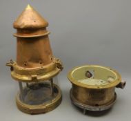 Large brass and copper AGA Buoy light, with clear perspex lens, six bolt fitting and hinged top, No.