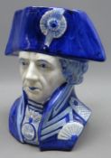 Delft blue & white character jug of Admiral Lord Nelson, H20.