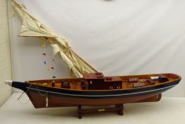 Part wooden scale model of the French twin-masted Schooner 'La Belle Poule' with rigging, on stand,