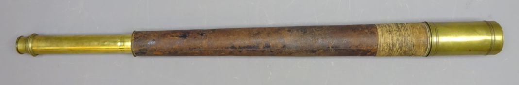 19th century leather bound brass single-draw Telescope, engraved 'Whyte & Thomson & Co.