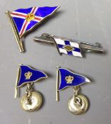 Pair of silver and enamel Royal Western England yacht club flag cufflinks, with button backs,