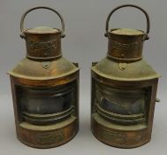 Pair of copper Ship's copper Port & Starboard Navigation lights by Simpson Lawrence Ltd.