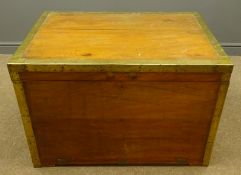 Large brass bound Teak rectangular Sea Chest with two side brass carrying handles, W92cm, H62cm,