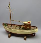 Wooden planked hull scale model of the Danish Fishing Boat Gina.