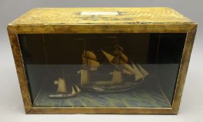 20th century naive Diorama of a twin masted whaler under full sail,
