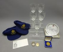 Collection of QE II Cruise Memorabilia including: set of five 1977 Jubilee wine glasses,