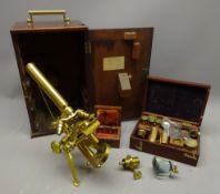 Victorian lacquered brass compound Monocular Microscope stamped 'Powell & Lealand Makers London