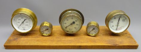 Five various brass cased Steam Pressure Gauges by Stewart Buchanan,