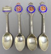 Silver & enamel Spoons - Ascania (2) Invernia, & RMS Queen Elizabeth, various makers, Birmingham,