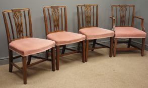 Set four (3+1) early 20th century mahogany dining chairs, foliage carved backs,